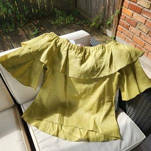 Mishca off the shoulder green linen top. Large